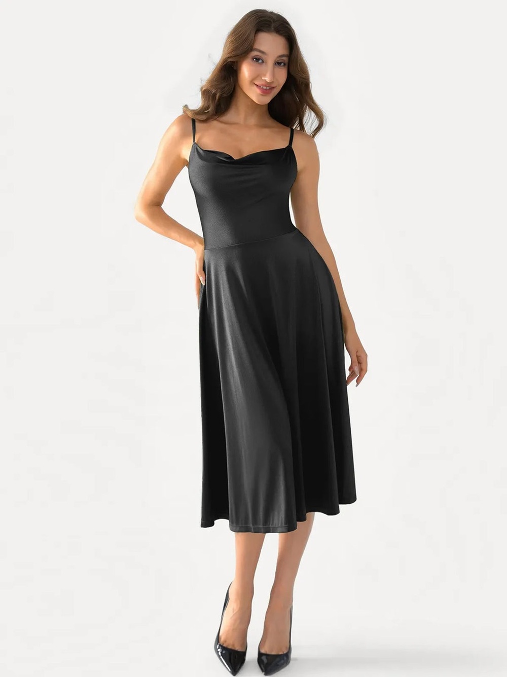 NWT Popilush Shapewear Strappy Cowl Neck Fit & Flare Midi Dress XXL - Picture 2 of 14